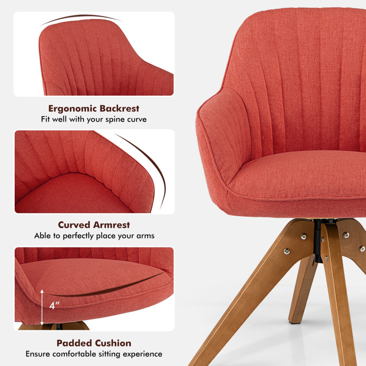 Mid-Century Modern Swivel Accent Chair with Linen Fabric Cover-RedCostway Gallery View 10 of 11