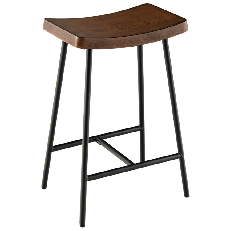 Industrial Saddle Stool with Metal Legs and Adjustable Foot Pads-Rustic BrownCostway Gallery View 1 of 9