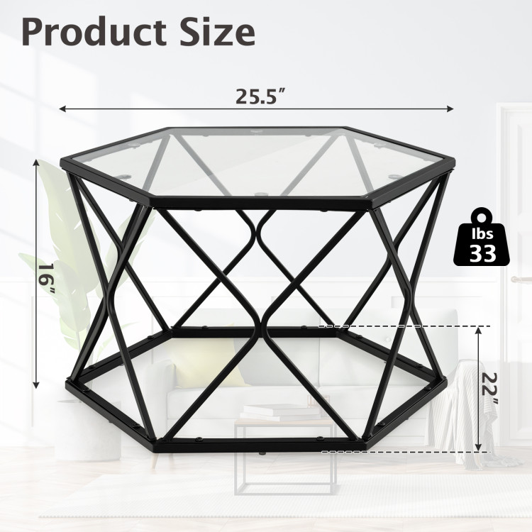 Modern Accent Geometric Glass Coffee Table-BlackCostway Gallery View 4 of 9