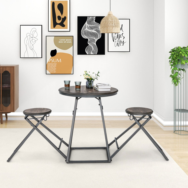 3 Pieces Dining Table Set with 2 Foldable Stools for Small Space-GrayCostway Gallery View 2 of 10