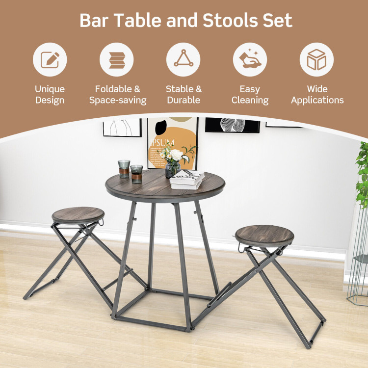 3 Pieces Dining Table Set with 2 Foldable Stools for Small Space-GrayCostway Gallery View 3 of 10