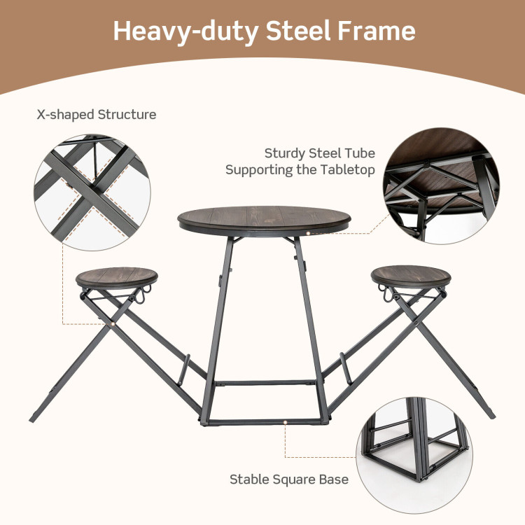 3 Pieces Dining Table Set with 2 Foldable Stools for Small Space-GrayCostway Gallery View 8 of 10