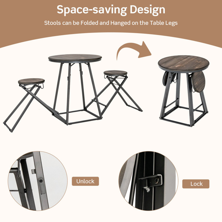 3 Pieces Dining Table Set with 2 Foldable Stools for Small Space-GrayCostway Gallery View 5 of 10