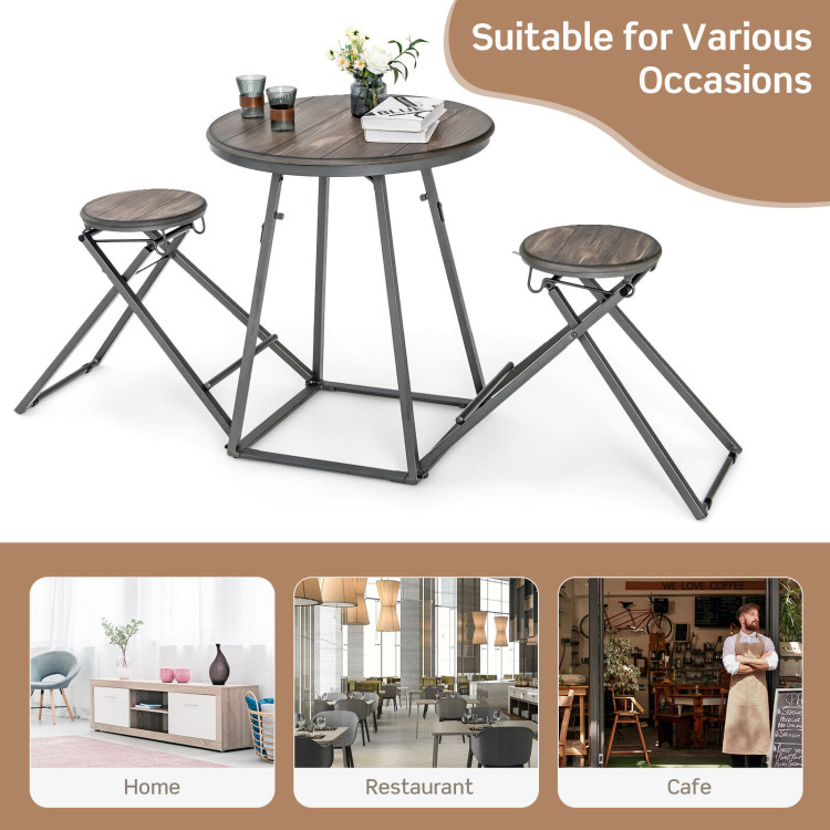 3 Pieces Dining Table Set with 2 Foldable Stools for Small Space-GrayCostway Gallery View 9 of 10