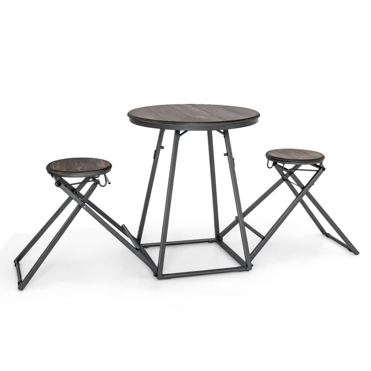 3 Pieces Dining Table Set with 2 Foldable Stools for Small Space-GrayCostway Gallery View 1 of 10