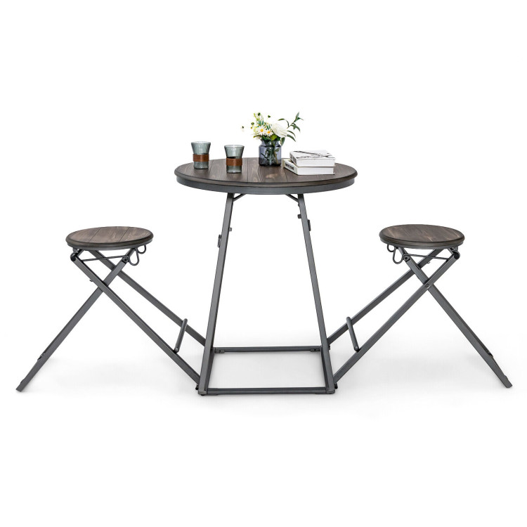 3 Pieces Dining Table Set with 2 Foldable Stools for Small Space-GrayCostway Gallery View 7 of 10