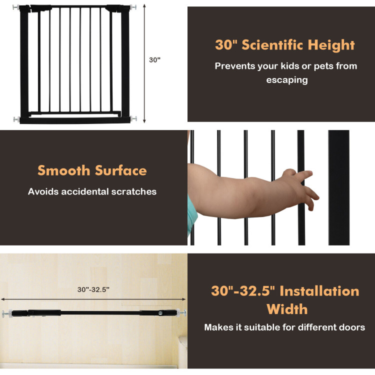 30-32.5 Inch Wide Safety Gate with 30 Inch Scientific Height-BlackCostway Gallery View 5 of 9