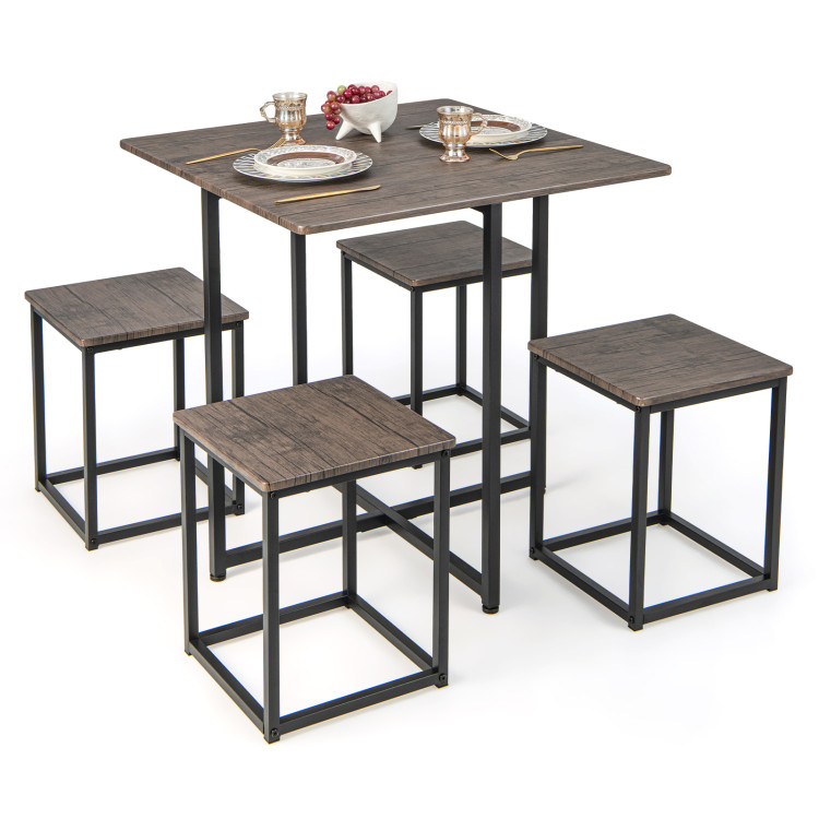 5 Piece Dining Table Set with 4 Stools-GrayCostway Gallery View 7 of 10