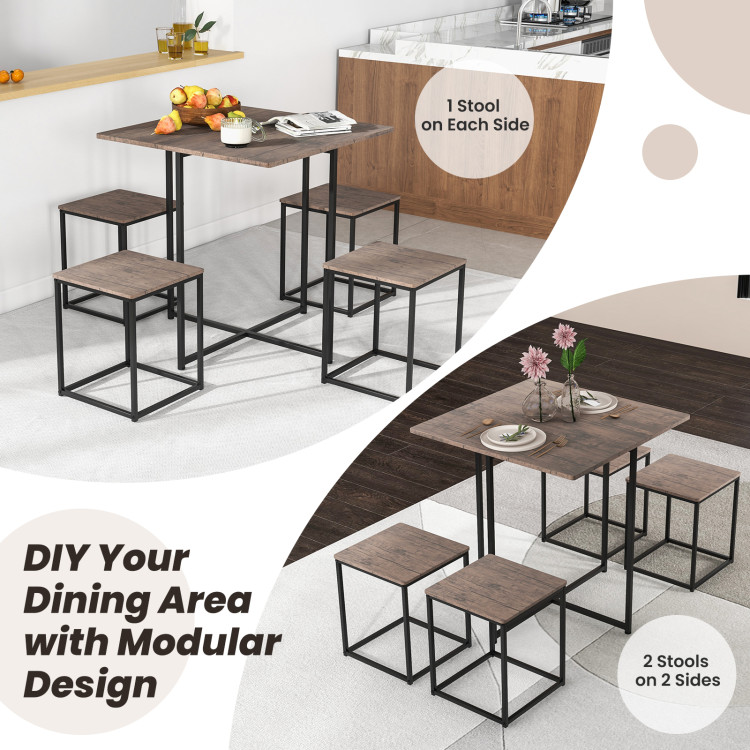 5 Piece Dining Table Set with 4 Stools-GrayCostway Gallery View 5 of 10