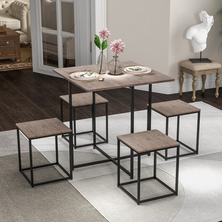 5 Piece Dining Table Set with 4 Stools-GrayCostway Gallery View 6 of 10