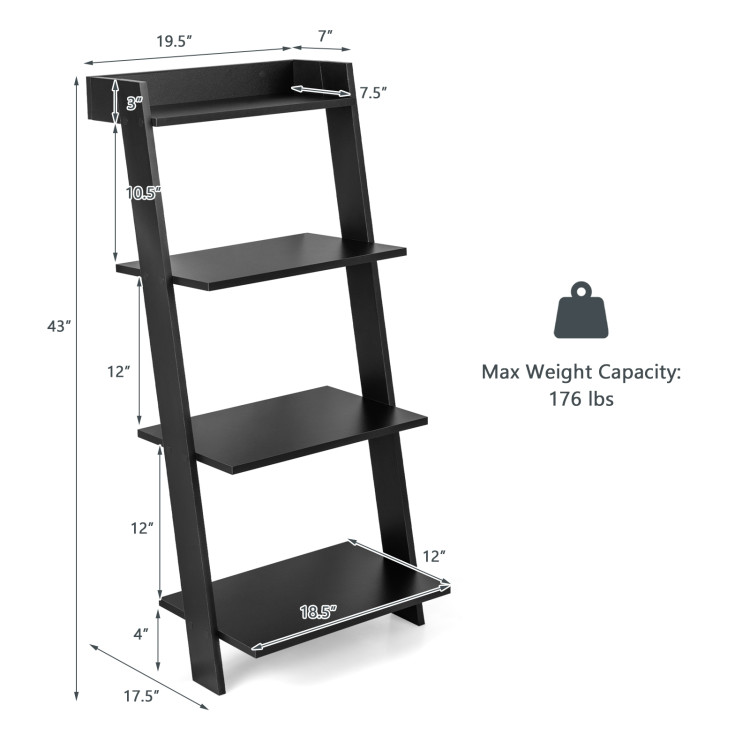 4-Tier Ladder Shelf with Solid Frame and Anti-toppling Device-BlackCostway Gallery View 4 of 11