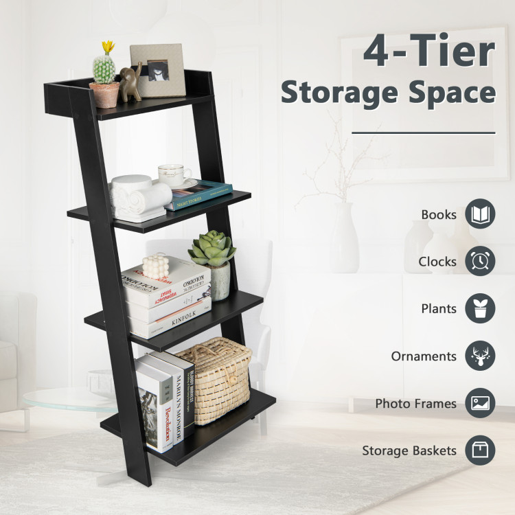 4-Tier Ladder Shelf with Solid Frame and Anti-toppling Device-BlackCostway Gallery View 3 of 11