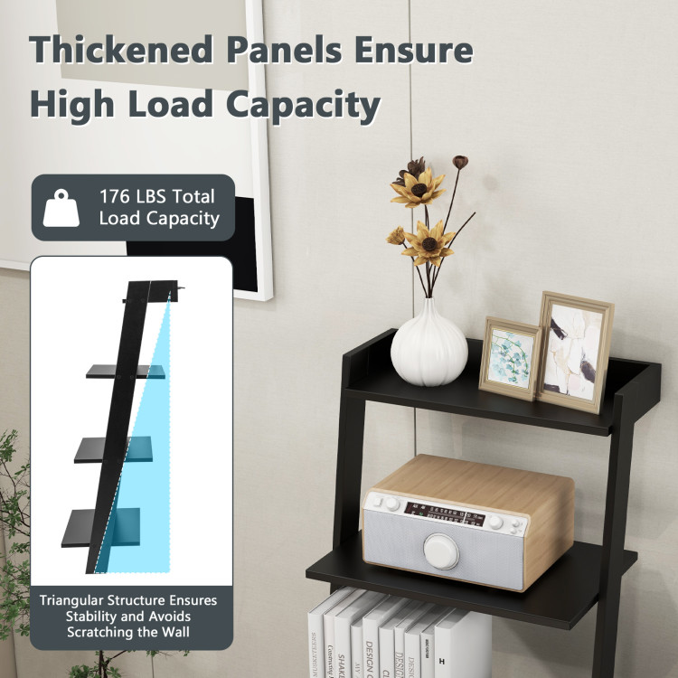 4-Tier Ladder Shelf with Solid Frame and Anti-toppling Device-BlackCostway Gallery View 10 of 11