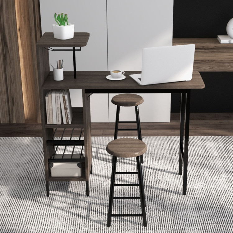 3 Piece Bar Table and Chairs Set with 6-Bottle Wine Rack-BrownCostway Gallery View 3 of 10