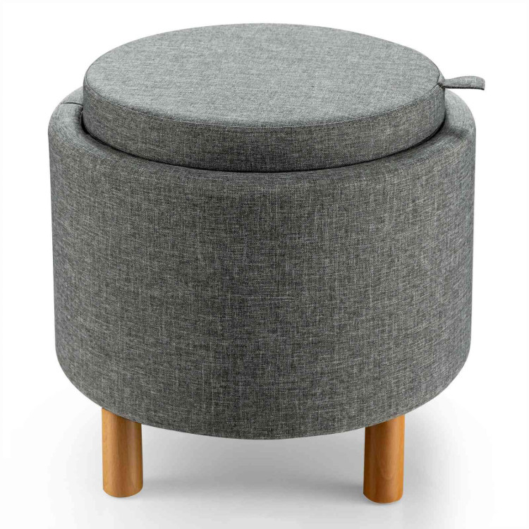 Round Fabric Storage Ottoman with Tray and Non-Slip Pads for Bedroom-GrayCostway Gallery View 1 of 9