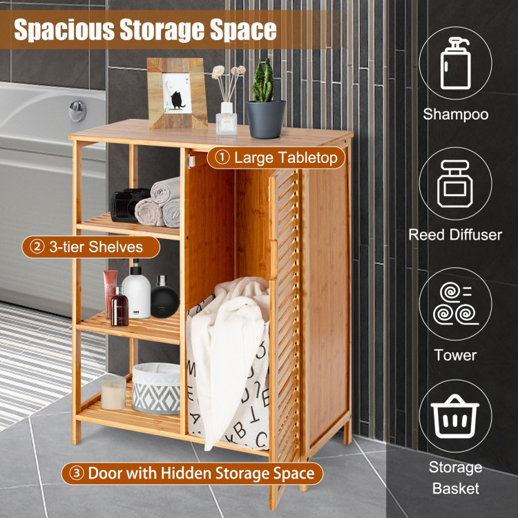 Costway Bamboo Floor Cabinet Bathroom Storage Cabinet Storage Organizer w/  Shutter Doors