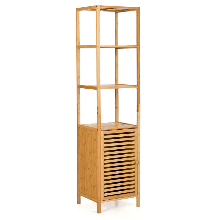 4 Tiers Slim Bamboo Floor Storage Cabinet with Shutter Door and Anti-Toppling Device-NaturalCostway Gallery View 1 of 12