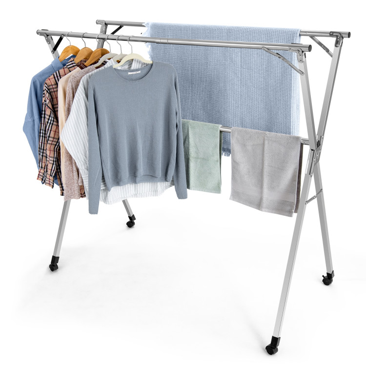 Foldable Steel Clothes Drying Rack with 4 Universal Wheels for LaundryCostway Gallery View 8 of 11