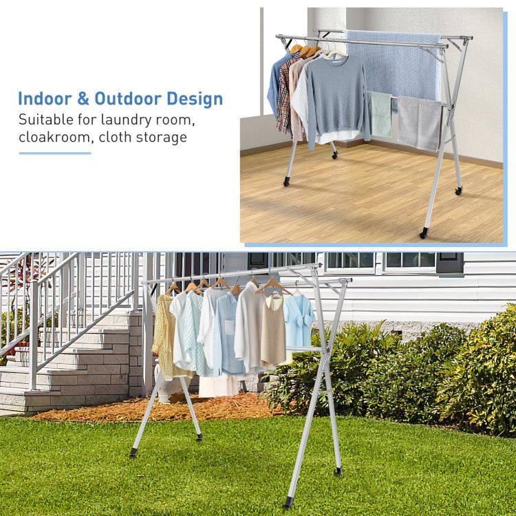 Foldable Steel Clothes Drying Rack with 4 Universal Wheels for LaundryCostway Gallery View 5 of 11