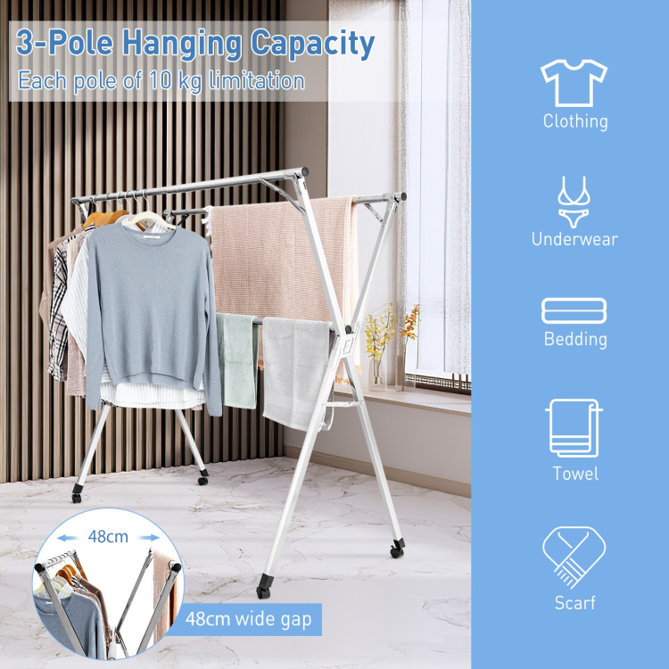 Foldable Steel Clothes Drying Rack with 4 Universal Wheels for LaundryCostway Gallery View 2 of 11