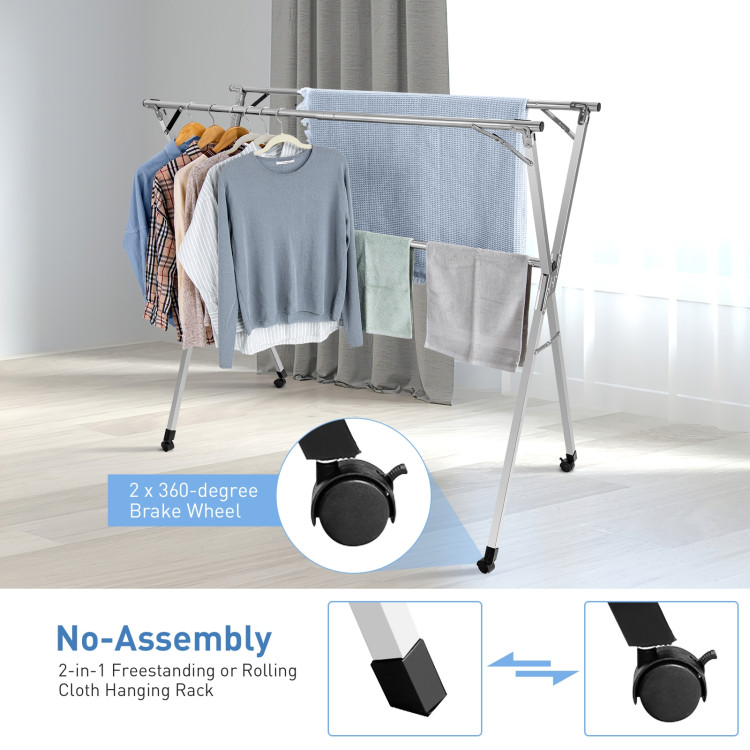 Foldable Steel Clothes Drying Rack with 4 Universal Wheels for LaundryCostway Gallery View 9 of 11