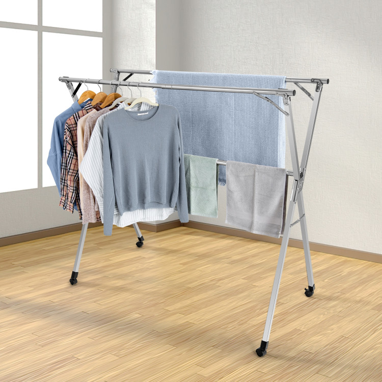Foldable Steel Clothes Drying Rack with 4 Universal Wheels for LaundryCostway Gallery View 1 of 11