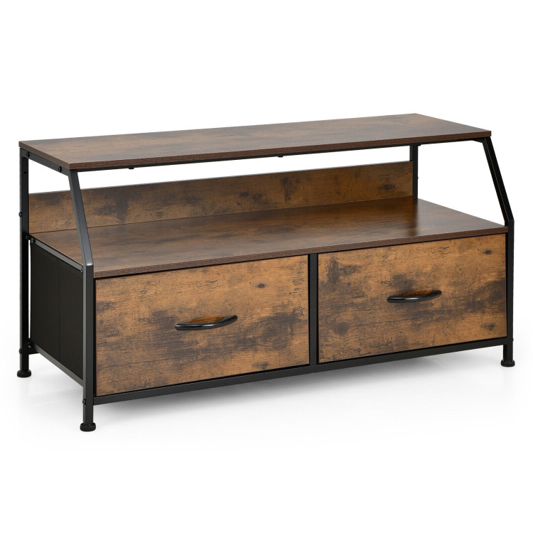 Dresser TV Stand with 2 Folding Fabric Drawers and Open Shelves-Rustic BrownCostway Gallery View 1 of 11