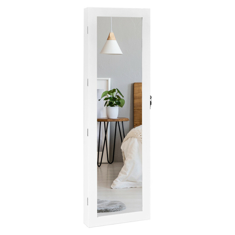 Wall Mounted Lockable Mirror Jewelry Cabinet with LED LightCostway Gallery View 8 of 14
