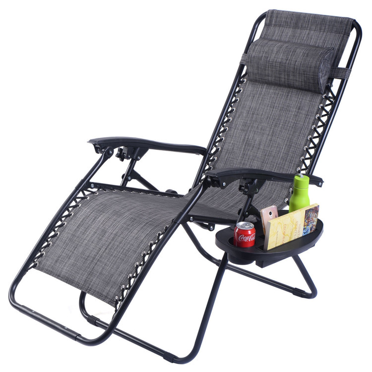 Outdoor Folding Zero Gravity Reclining Lounge Chair with Utility Tray-GrayCostway Gallery View 13 of 17