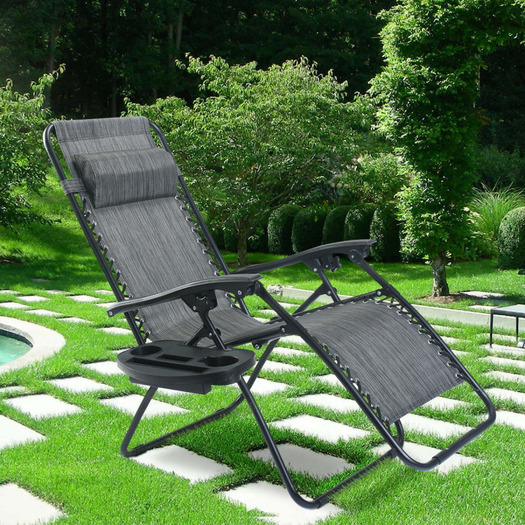 Outdoor Folding Zero Gravity Reclining Lounge Chair with Utility Tray-GrayCostway Gallery View 12 of 17