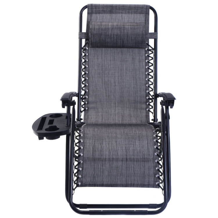 Outdoor Folding Zero Gravity Reclining Lounge Chair with Utility Tray-GrayCostway Gallery View 14 of 17