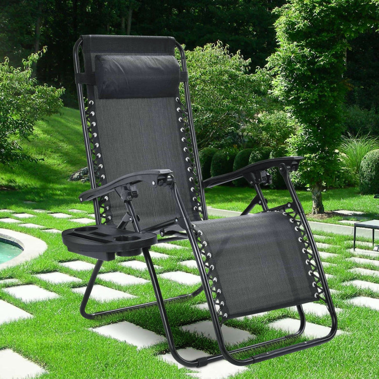Outdoor Folding Zero Gravity Reclining Lounge Chair with Utility Tray-BlackCostway Gallery View 12 of 16