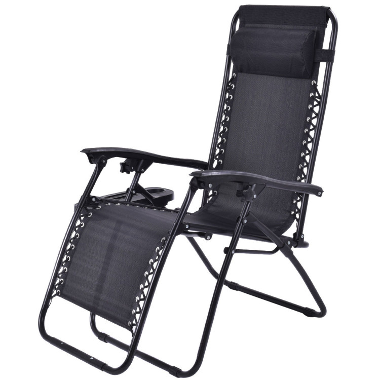 Outdoor Folding Zero Gravity Reclining Lounge Chair with Utility Tray-BlackCostway Gallery View 13 of 16