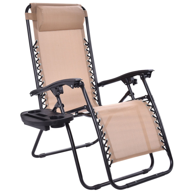 Costway 2pcs Patio Zero Gravity Lounge Chair Cushion Tray Folding
