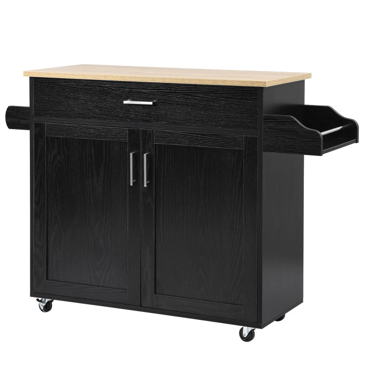 Rolling Kitchen Island Cart with Towel and Spice Rack-BlackCostway Gallery View 1 of 10