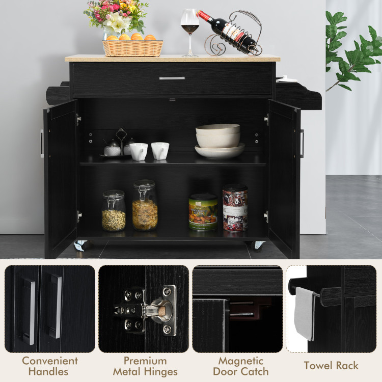 Rolling Kitchen Island Cart with Towel and Spice Rack-BlackCostway Gallery View 5 of 10