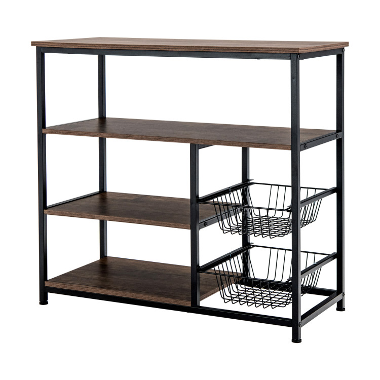 4-Tier Industrial Kitchen Baker's Rack with 2 Wire Baskets-Rustic BrownCostway Gallery View 1 of 10