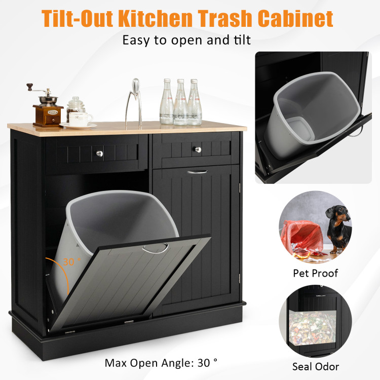 Rubber Wood Kitchen Trash Cabinet with Single Trash Can Holder and