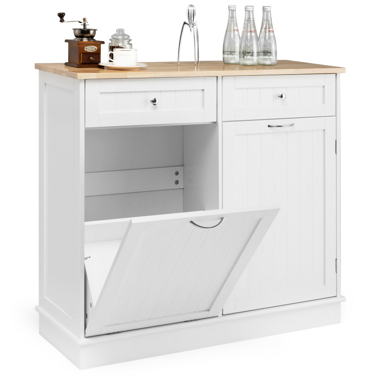 Rubber Wood Kitchen Trash Cabinet with Single Trash Can Holder and Adjustable Shelf-WhiteCostway Gallery View 1 of 10