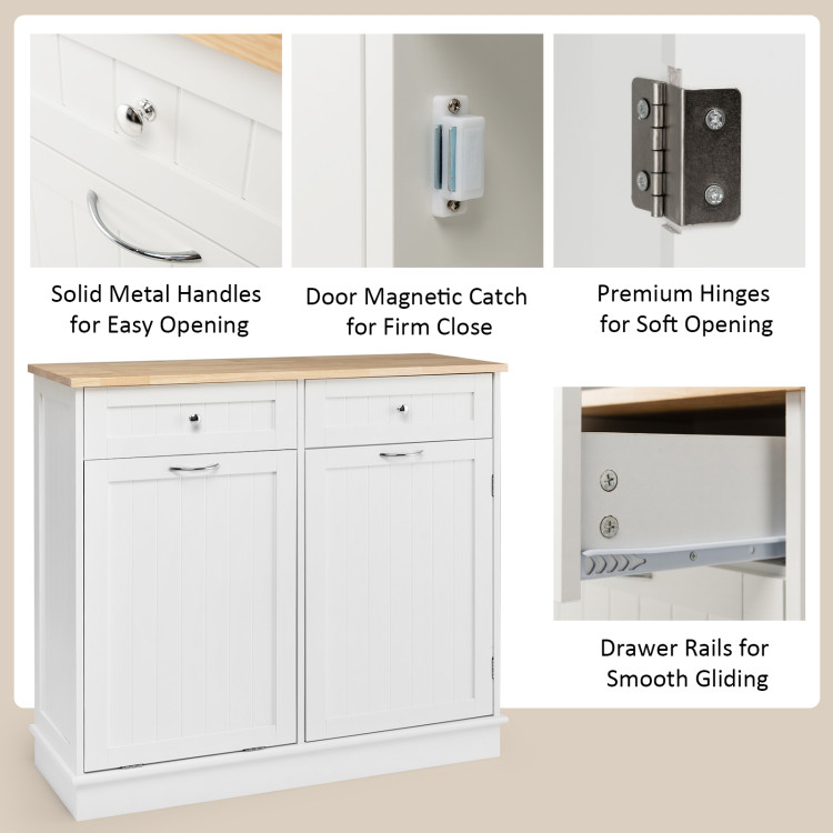 Rubber Wood Kitchen Trash Cabinet with Single Trash Can Holder and Adjustable Shelf-WhiteCostway Gallery View 5 of 10
