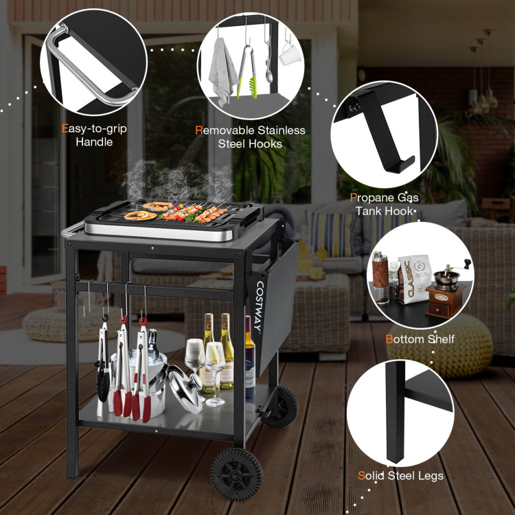 GLOWYE Portable Outdoor Grill Carts Double-Shelf Multifunctional