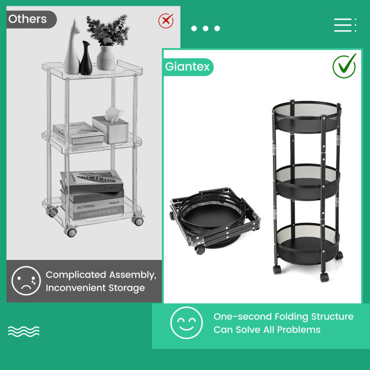 3-Tier Rotating 1-Second folding Storage Rack Metal-RoundCostway Gallery View 11 of 11