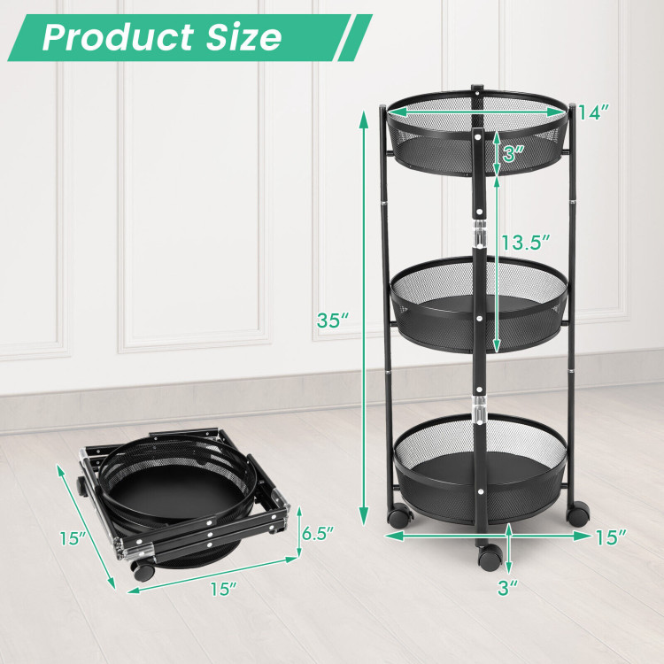 3-Tier Rotating 1-Second folding Storage Rack Metal-RoundCostway Gallery View 3 of 11