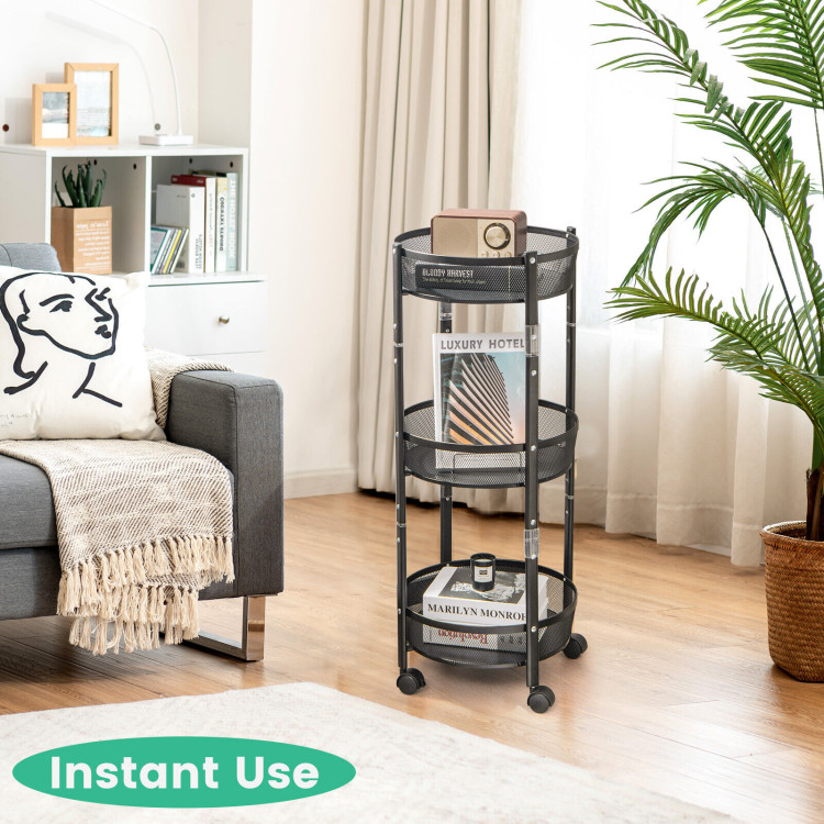 3-Tier Rotating 1-Second folding Storage Rack Metal-RoundCostway Gallery View 7 of 11