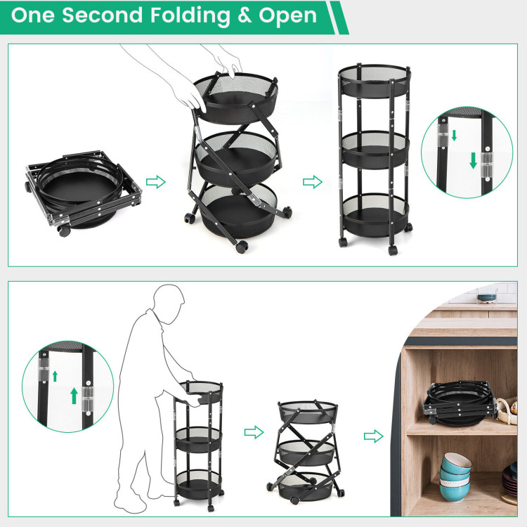 3-Tier Rotating 1-Second folding Storage Rack Metal-RoundCostway Gallery View 4 of 11