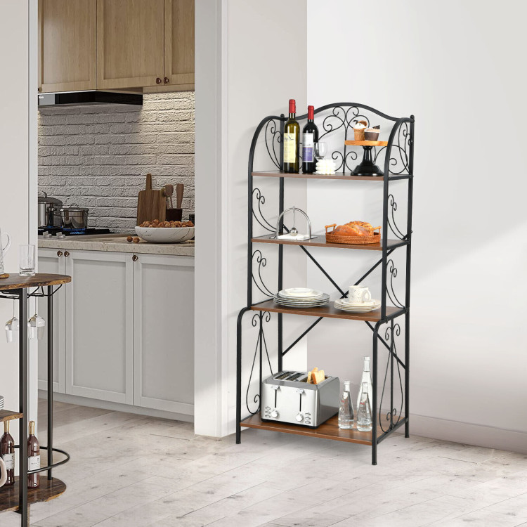 4-Tier Industrial Kitchen Baker's Rack with Open Shelves and X-Bar-Light BrownCostway Gallery View 6 of 10