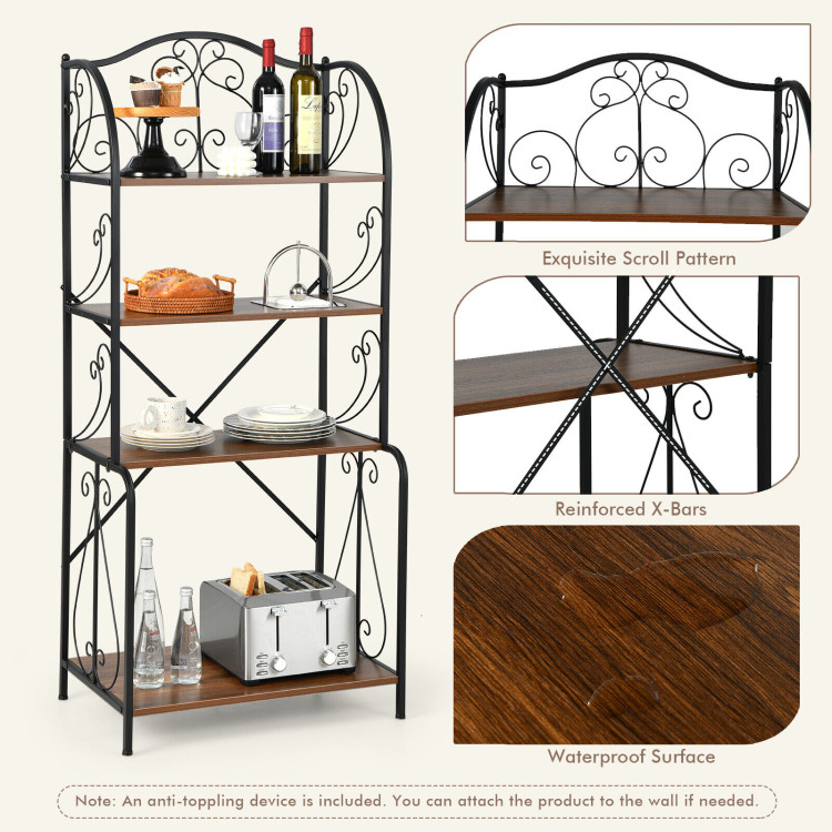 4-Tier Industrial Kitchen Baker's Rack with Open Shelves and X-Bar-Light BrownCostway Gallery View 10 of 10