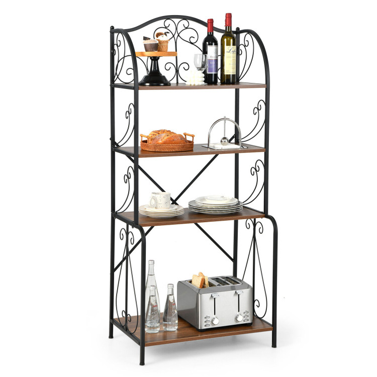 4-Tier Industrial Kitchen Baker's Rack with Open Shelves and X-Bar-Light BrownCostway Gallery View 8 of 10