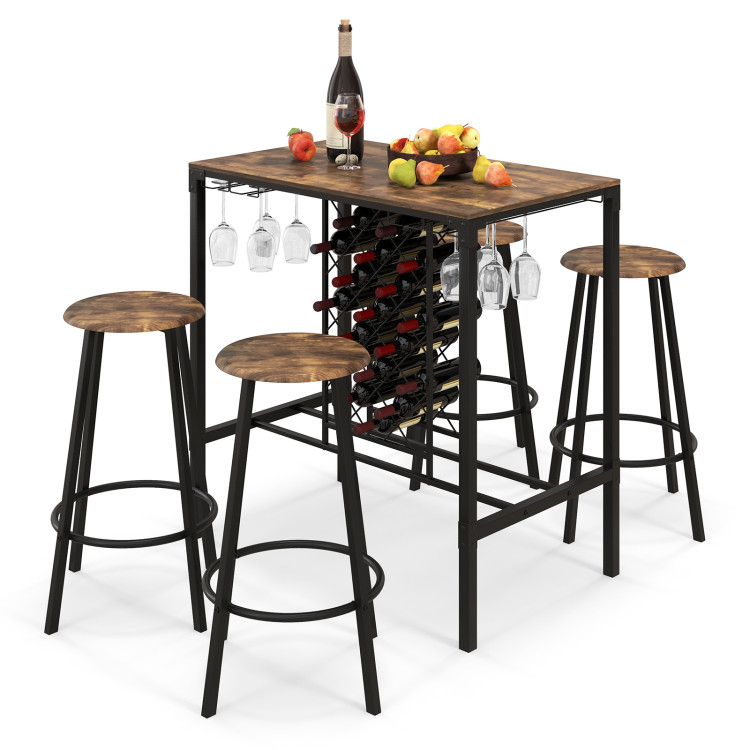 5 Pieces Bar Table and Stools Set with Wine Rack and Glass Holder - Gallery View 1 of 9