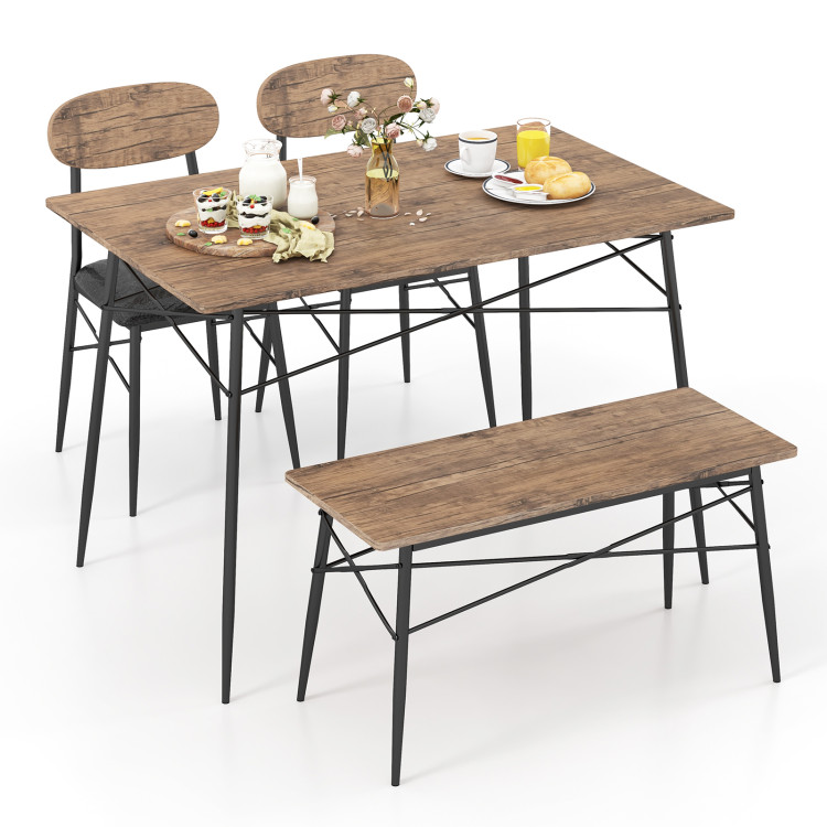 4 Piece Dining Table Set with Bench and 2 Chairs - Gallery View 1 of 10